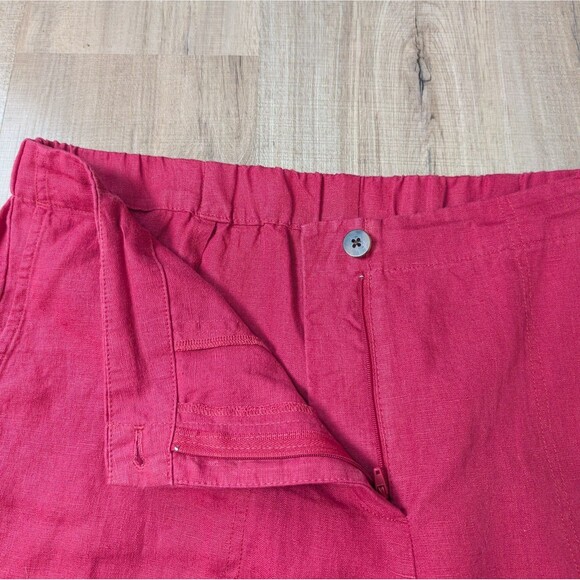 J Jill Wide Leg Crop Linen Pants Size L Petite Red Semi Elastic Waist Flat Front - Picture 6 of 10